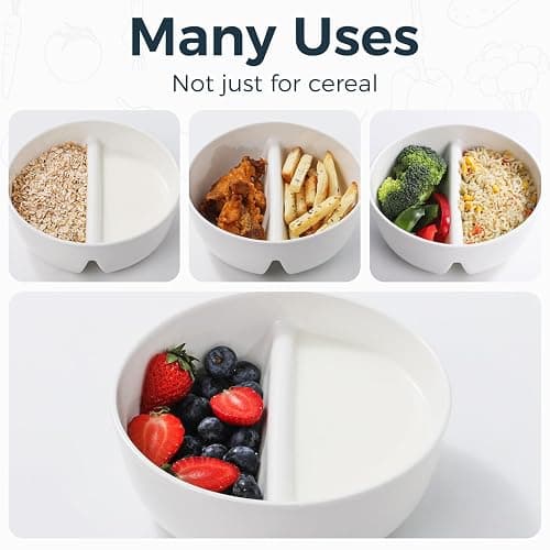 LUFILUFI Anti-Soggy Cereal Bowl Set of 2, 6.7 Inch Divided Ceramic Bowls for Cereal and Milk, Chip and Dip Bowl, Soup and Sandwich Plate Combo, Stackable Snack Serving Bowl for Kids Adults, White thumbnail 6