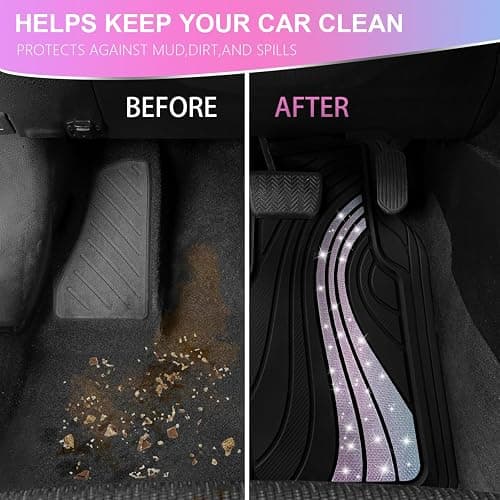 Road Comforts Car Floor Mats Full Set – Front & Rear Car Floor Mats with Aluminum Design, Anti-Slip Backing, All-Weather Protection, Trim-to-Fit Car Mats for Most Sedans, SUVs & Vans - Glitter thumbnail 3