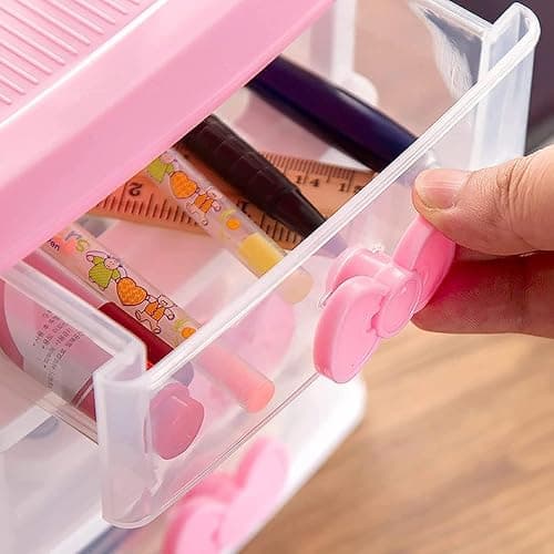 WQURC Lovely Girls Receiving Storage Cabinets Box Room Desktop Makeup Organizer With Three-tier Desk Receiving Drawers N Pink Bowknot (Classical) thumbnail 7