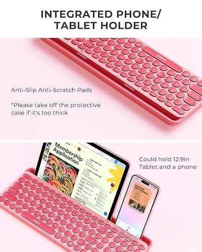 seenda Bluetooth Keyboard and Mouse for iPad, CTU-301 Wireless Multi-Device Bluetooth+2.4G Keyboard Mouse Combo with Tablet Holder for iPad/MacBook/Windows, iOS/Andriod Tablet Phone, Coral Pink thumbnail 3