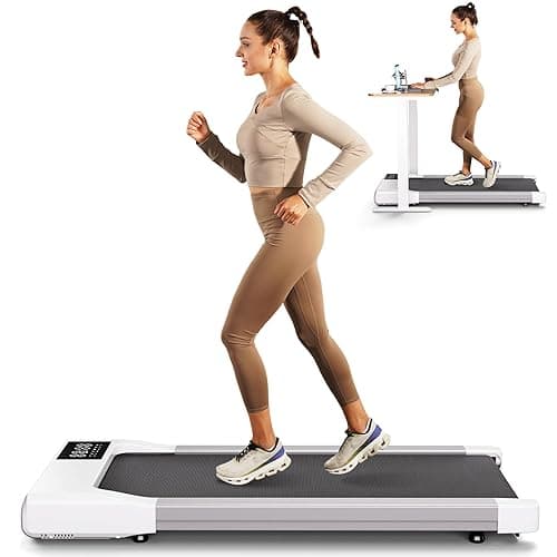 SupeRun Walking Pad, Under Desk Treadmill, 3 in 1 Portable Treadmill with Remote Control LED Display, 2.5 HP Quiet Walking Jogging Machine for Office Home Use, 250 Lbs Capacity - 05-White