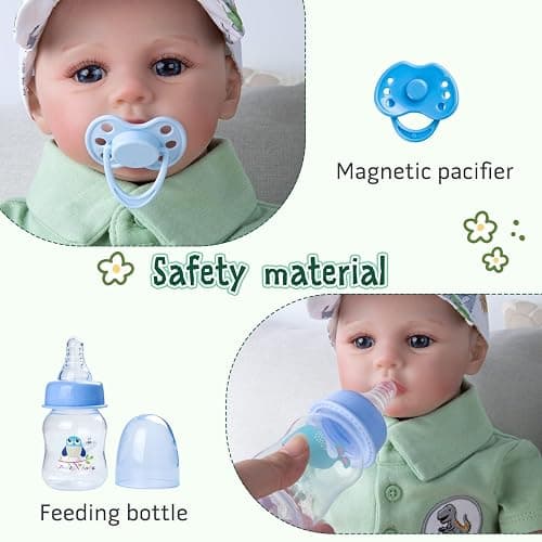 11 Pcs Reborn Baby Doll Clothes Boy Dinosaur Outfit Accessories for 17-22 Inch Reborn Boy Dolls 20 Inch Newborn Baby Boy Clothes Green Accessories with Backpack thumbnail 5