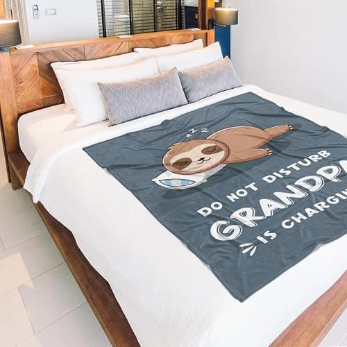 Funny Gifts for Grandpa Christmas, Grandpa is Charging Sloth Blanket, Grandpas Birthday Gift, Grandpas Gifts from Grandkids for Fathers Day, Soft Sloth Blanket for Grandfather 60" x 80" thumbnail 4