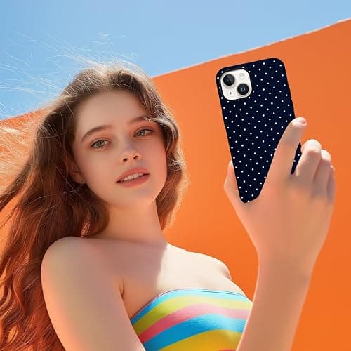 lioscre Polka Dot Phone Case for iPhone 13 / iPhone 14 Cute Trendy Pattern Case 6.1", Aesthetic Stylish Print Design Matte Cover Hard PC Shockproof Soft TPU Protection Girls Women Funda, Navy Blue thumbnail 8