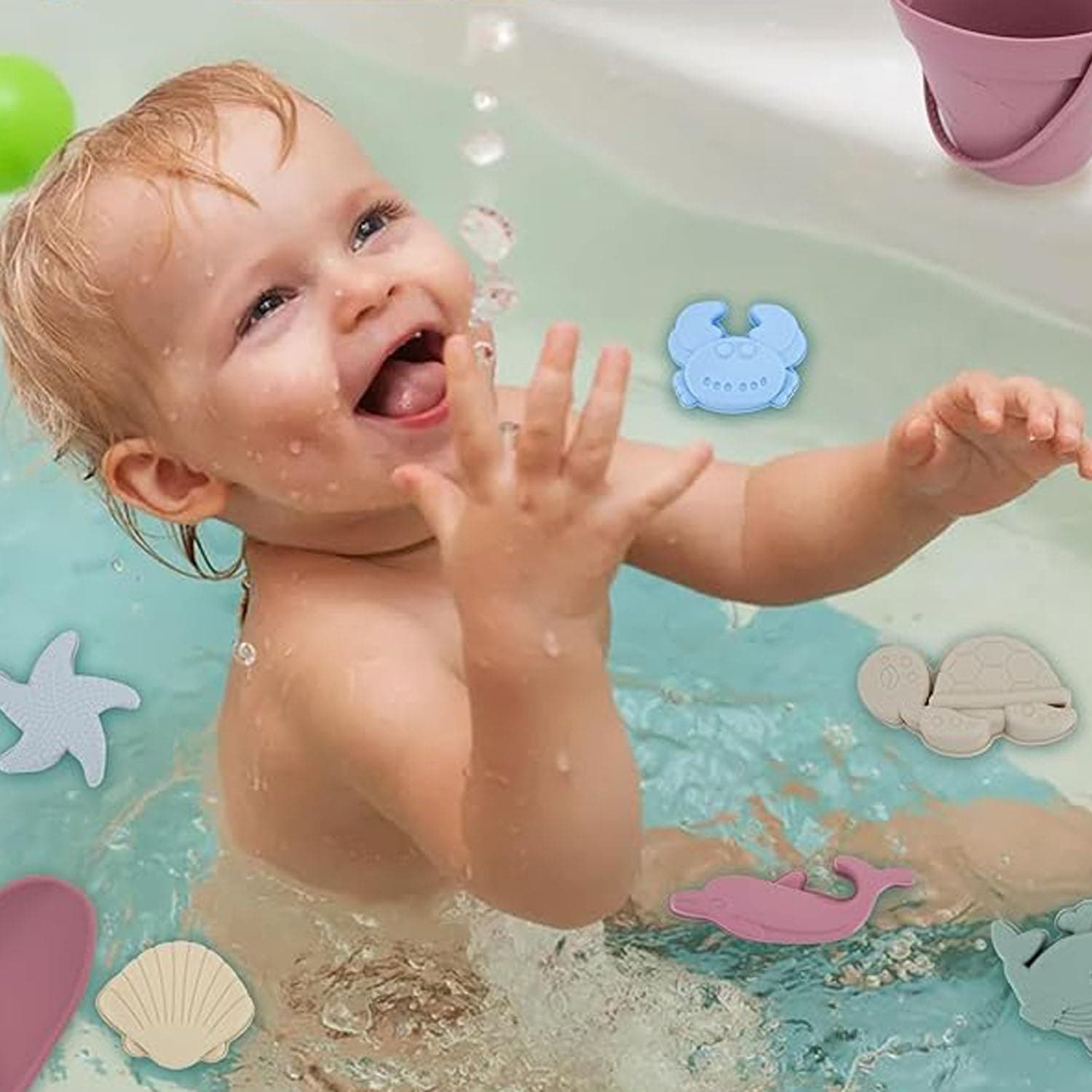 Silicone Beach Toys, 9 PCS Modern Baby Beach Toys, Travel Friendly Beach Set, Silicone Bucket, Shovel, Bucket and Mould Set Toys, Perfect for Gift and Summer for Kids thumbnail 4