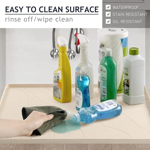 Vangostella Heavy Duty Silicone Under Sink Mats for Kitchen Waterproof 31" x 22", Extra Thick Under Sink Rubber Mat Drip Tray, Raised Edge Under Sink Liner,Prevent Drips, Leaks, Spills,Taupe thumbnail 5