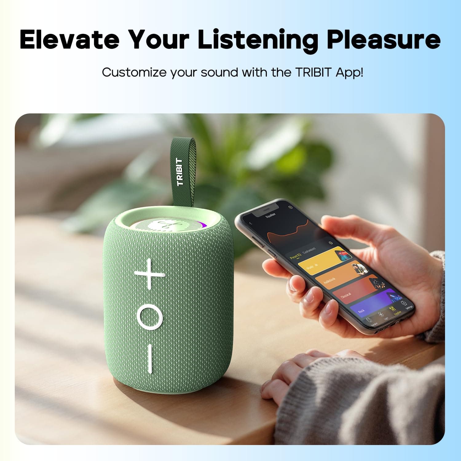 Tribit StormBox Mini+ Bluetooth Speaker 12W,360°Surround Sound,12H Playtime,BT 5.4,IPX7 Waterproof,LED Lights,Custom EQ,TWS Pairing,Type-C, AAC/SBC Support,Portable for Home/Outdoor/Travel Green thumbnail 4