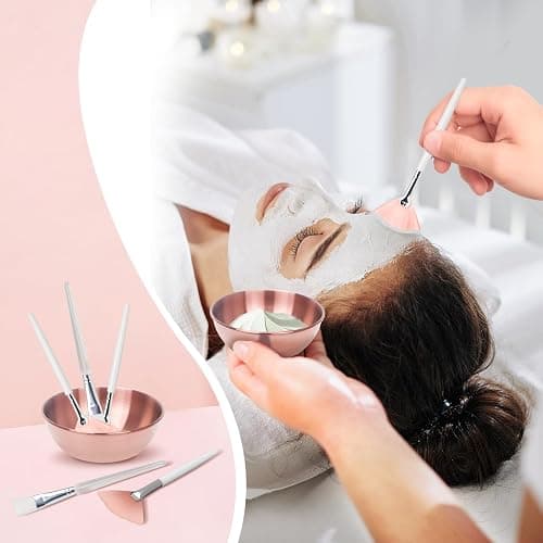 20Pcs Esthetician Facial Supplies Tools Set - Mask Applicator Tools, 4 Rose Gold Facial Bowls & 4 Facial Fan Mask Brushes & 4 Flat Brushes & 4 Sponges & 4 Headbands, Spa Party Favor, Mixing Facial Kit thumbnail 4