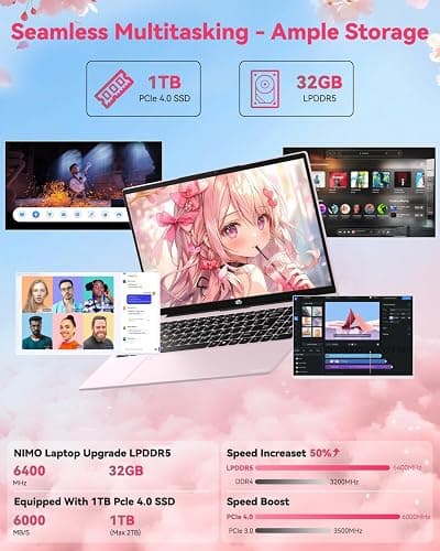 NIMO 15.6" FHD Light-Gaming-Laptop, 8 Cores AMD Ryzen 7 Pro 6850U 32GB LPDDR5 RAM 1TB SSD (Beat i7-1360P Up to 4.7GHz) GPU AMD Radeon 680M IPS Computer with 100W Type-C Backlit Keyboard Fingerprint thumbnail 4