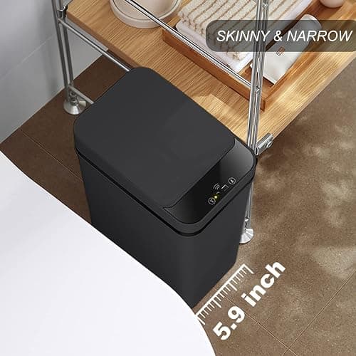 Yatmung Touchless Bathroom Trash Can - 2.5 Gallon Smart Trash Can Sensor Motion - Skinny Trash Bin with Lid - Electric, Narrow, Plastic, Auto Open - Small Slim Automatic Garbage Can (Black) thumbnail 3