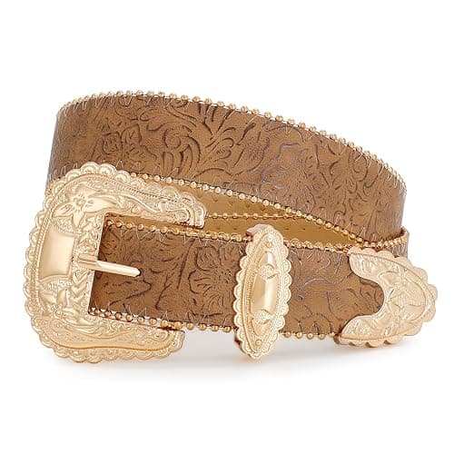 WOWOGO Floral Print Western Belts for Women Cowgirl Cowboy Country Leather Belt Fashion Vintage Belt for Jeans - Image 1