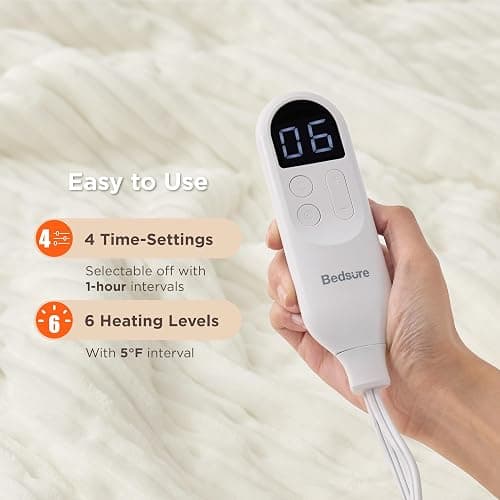 Bedsure GentleSoft Heated Blanket Electric Throw - Soft Ribbed Flannel Electric Blanket, Heating with 4 Time Settings, 6 Heat Settings, and 3 hrs Timer Auto Shut Off (50x60 inches, Coconut White) thumbnail 3