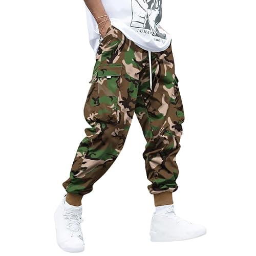 Men Techwear Cargo Joggers Flap Pocket Elastic Drawstring Waist Pants - Image 1