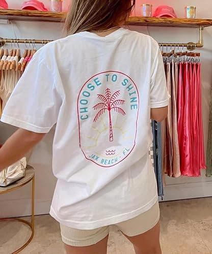Oversized Graphic Tshirts for Women Teens Y2K Flower Short Sleeve Baggy Shirts Summer Aesthetic Beachy Coastal Tops thumbnail 2