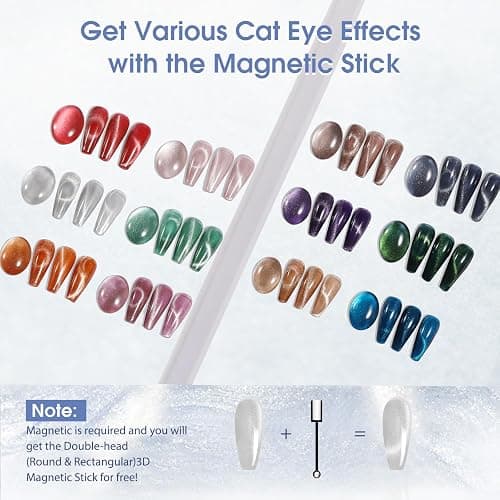 ROSALIND UV Nagellack Cat Eye, 12 Farben Silber Lila Braun Grün Rot Blau Magnetische Kristalle Gel Nagellack Katzenauge mit Magnet, Soak Off Mini Gel Nail Polish Cateye für Nail Art Maniküre thumbnail 3