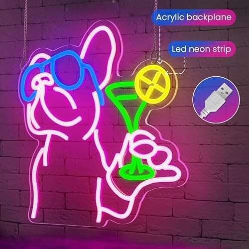Lxmoneon French Bulldog Drink Neon Sign Cocktail Led Signs for Wall Decor Dog Martini Neon Light Bar Signs for Home Bar Kitchen Restaurant Club Pub Man Cave French Bulldog Gifts thumbnail 3