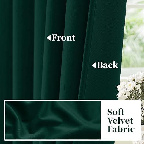 SimpleHome Dark Green Velvet Curtains 96 Inches for Living Room,Rod Pocket Luxury Blackout Velvet Curtains Thermal Insulated 2 Panels Room Darkening Drapes,W40 x L96 thumbnail 5