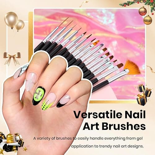 Beetles 31pcs Nail Art Brushes, Dotting Tools, Nail Art Pens, Dust Brush, Striping Liner Fingernail Drawing Pens with Palette Holder All in One for Starter Manicure Design Set thumbnail 6