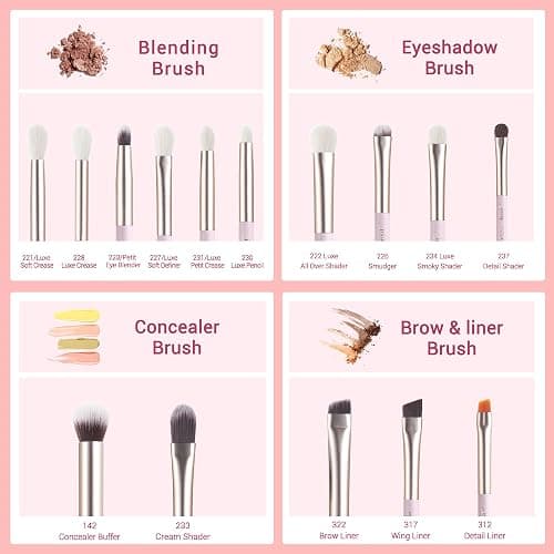 Jessup Eyeshadow Brushes 15pcs, Natural Eye Brush Set for Eyeshadow Blending Concealer Eyebrow Eyeliner, Blushing Bride T294 thumbnail 2