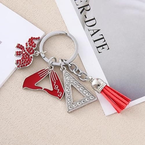 HUSURU Fashion Greek Sorority Gifts Red Tassel Elephant Pendant Gesture 1913 Delta Sorority Key Chain Jewelry For Women thumbnail 5