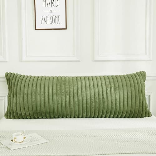 JAUXIO Faux Fur Fluffy Body Pillow Cover Luxury Textured Vertical Stripe Plush Decorative Body Pillowcase, Ultra Soft and Cozy Zipper Closure 21 x 54 Inches, Sage thumbnail 2