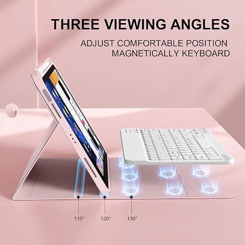 IAMKHO Keyboard Case for iPad Air 11 Inch (M3/M2) 2025/2024, iPad Air 5th/4th Generation 10.9 Inch 2022/2020, Detachable Wireless Bluetooth Keyboard Built-in Right Side Pencil Holder, Pink thumbnail 7