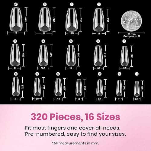 Beetles Gel Nail Tips Flat-X - Coffin Medium, 320pcs 16 Sizes, Pre-Etched Half Matte Full Cover Soft Acrylic Press on False Nail Extension Tips Easy DIY Salon Art for Flat & Natural Nail Beds thumbnail 5