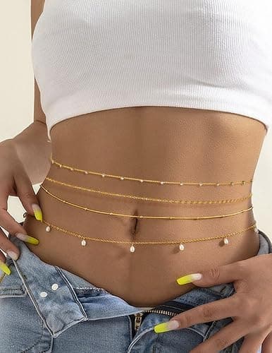 Tornito 8Pcs Waist Belly Chain CZ Heart Pearl Snake Bead Sequin Paperclip Belly Chain Summer Beach Sexy Body Chains Jewelry Accessories for Women Adjustable thumbnail 4