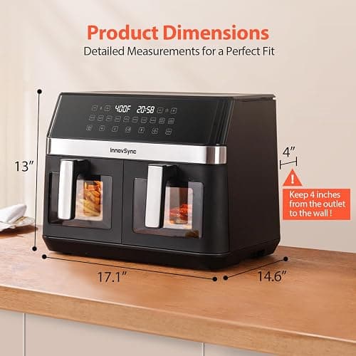 12QT Large Dual Air Fryer, 10-in-1 Double Zone Airfryer with 2×6QT Baskets, 60° Easy-Panel with Full Touchscreen, SyncCook Function, Viewing Window, Nonstick & Dishwasher Safe, 2 Dishes at Once, Black thumbnail 2