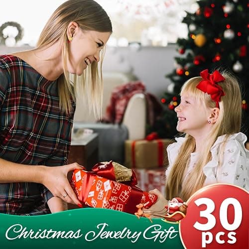 Gushu 30 Pairs Christmas Earrings for Women, Xmas Gifts Holiday Cute Stud Earrings Hypoallergenic Christmas Tree Snowflake Bow Snowman Stocking Santa Claus Elk Stud Festive Party Jewelry Gifts thumbnail 7