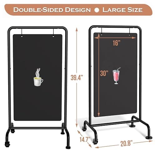 SELEAD Metal Swinging Chalkboard with Wheels - 40”x21” Large Rolling Menu Sign Board, Outdoor Indoor Double Sided Sidewalk Chalk Board Pizarra for Business, Event, Party thumbnail 3