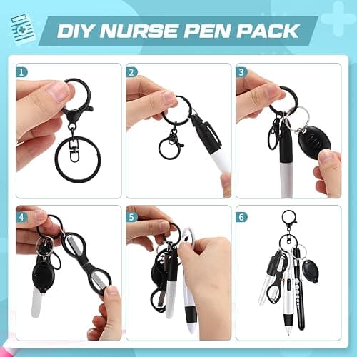 6-Piece Black Nurse Pen Set - Includes Retractable Ballpoint Pens, Permanent Markers, Badge Clips, Foldable Scissors & LED Flashlight - Essential Nursing Accessories thumbnail 5