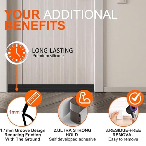 Ormein Door Draft Stopper, Adjustable Weather Stripping Seal for Cold Insulation, Bottom/Under Sweep for Exterior & Interior Doors, Seal Blocker Noise, Black, 39 inches thumbnail 5