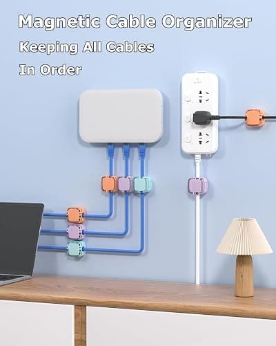 8-Pack Magnetic Cable Clips, Adjustable Cord Holder for Under Desk Cable Management, Adhesive Charger Wire Organizer Keeper for Home Office Desk Phone Car Wall Desktop Nightstand (Crystal Multicolor) - 8-Pack Crystal Multicolor thumbnail 5
