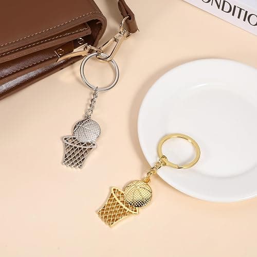 YQQYG 2 PCS Basketball Keyring, Metal Basketball Hoop Keyring, Gold Balls Keychain Silver Sports Keychains, Mini Basketball Backpack Gifts for Boys Men thumbnail 5