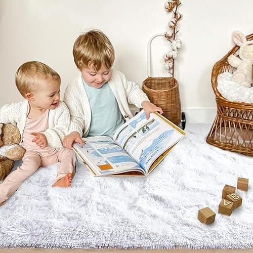 FinRèc Soft White Rugs for Bedroom Living Room, 4x6 Feet Modern Indoor Fuzzy Shaggy Area Rug, Non-Slip Fluffy Furry Rug for Nursery Kids Room Dorm Room Home Decor, High Pile Plush Floor Carpet - 4x6 Feet - White thumbnail 3