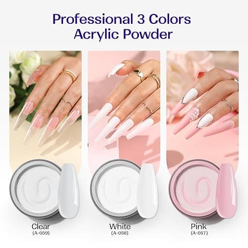 VANSISOS Acrylic Nail Kit for Beginners: Clear White Pink Powder and Liquid Set Professional Nails Kit Acrylic Set with Brushes for Home DIY thumbnail 3