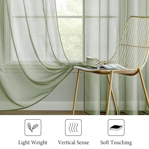 MIULEE 2 Panels Sage Green Sheer Curtains 84 inches Long Window Curtains Rod Pocket Elegant Window Voile Panels/Drapes/Treatment for Bedroom Living Room (54X84 Inches) thumbnail 4