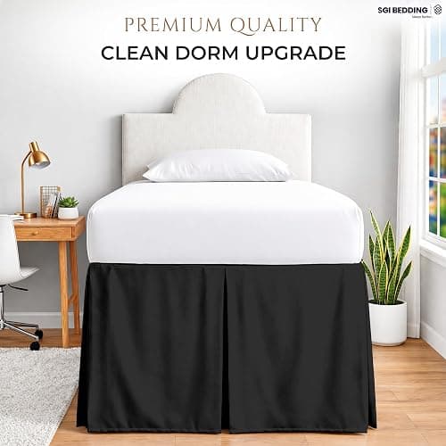SGI Bedding Dorm Bed Skirt Twin XL 32 Inch Drop Length - Black, Pleated Pattern College Dorm Room Bed Skirts - Split Corner, Easy Care, Wrinkle Free Microfiber Bed Skirt thumbnail 2
