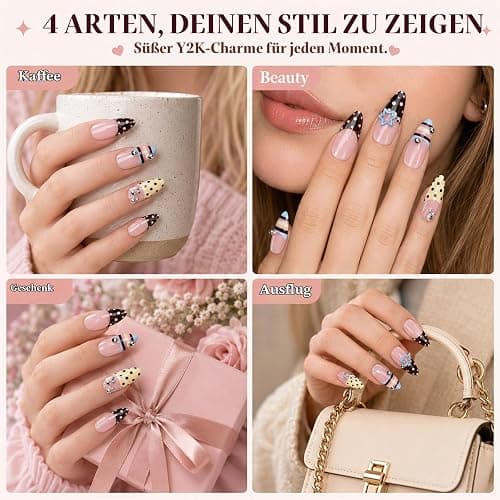 Press On Nails Almond French Tip Y2K Nägel zum Aufkleben Sommer 24 Stk thumbnail 7