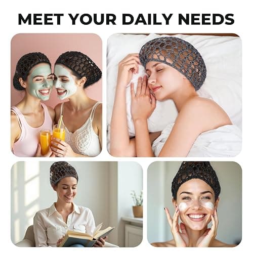 2 Pcs Tubi Hair Wrap Hair Nets For Sleeping Mesh Crochet Hair Net Snood Hat Sleep Cap Shower Cover Ornament Hair Wrap Nets For Women Sleep Black Mesh Crochet Hair Net For Women Black And Gray thumbnail 4
