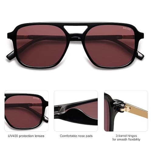 SOJOS Retro Aviator Sunglasses for Women Men,Trendy Rectangle Womens Mens Shades Sun Glasses SJ2202 thumbnail 4