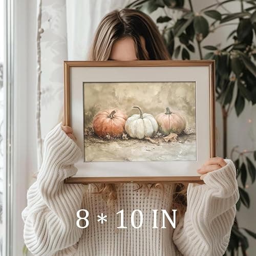 uniro Rustic Autumn Pumpkin Painting Wall Art, Pumpkin Still Life Painting, Rustic Fall Art,Vintage Autumn Wall Print,Halloween utumn Decor,Thanksgiving Art for Living Room, Bedroom - unframe 8" x 10" thumbnail 3