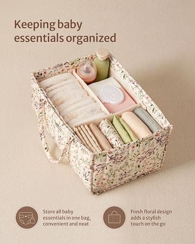 Blissful Diary Nappy Caddy Organiser, Baby Diaper Caddy for Nappy Station, Stylish Storage Basket for Newborn Essentials, Baby Shower Gifts for Girl or Boy,Pastoral Daisy thumbnail 4