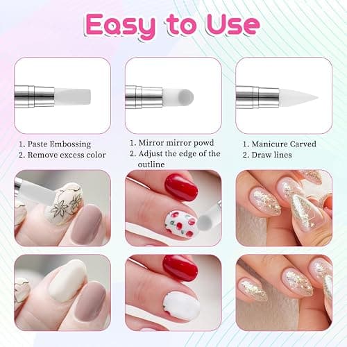 3 Stück Nagel Pinsel Silikon Nagelbürst,Gel Schnitzen Pinsel,Nagelkunst Skulptur Stift,Doppel Köpfe DIY Maniküre Werkzeug,Strassstein Picker,Nageldesign Stifte für Gelnägel Nagelfolie Zeichnen thumbnail 4