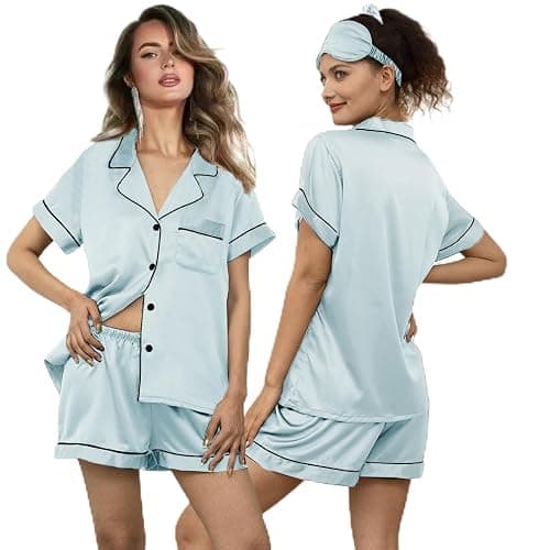 WJing Yi Jia 5Pcs Womens Soft Satin Pajama Set XS-4XL Button-Down Silk Pajamas Floral Sleepwear Bridal Pjs Lounge Pj Sets - Image 1
