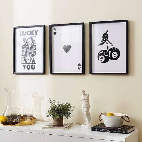 HKBS Framed Black and White Poker Wall Art Decor 12"x16", Set of 3 Trendy Retro Print Wall Decor for Living Room Bathroom Bedroom Game Room Dorm Bar thumbnail 2