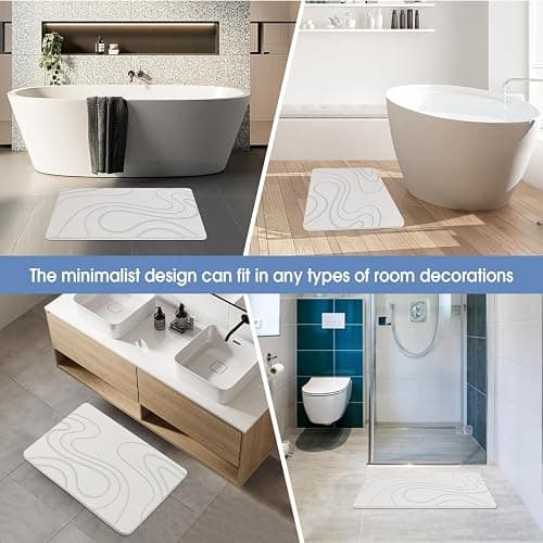 Veeloim Stone Bath Mat Diatomaceous Earth Shower Mat Non-Slip Super Absorbent Diatomite Stone Mats for Bathroom Floor/Kitchen Counter Quick Drying Natural Easy to Clean(23.6''×15.4" White) thumbnail 5