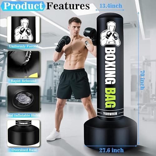 Heavy Freestanding Punching Bag for Adults, 70'' Standing Punching Bag Heavy Bag with Boxing Gloves, Women Men Boxing Training Equipment Kickboxing Bags for Beginners Training MMA Fitness Home Gym thumbnail 2