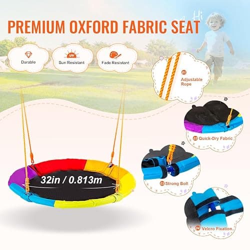 VEVOR Swing Sets for Backyard, with 1 Saucer Swing Seat, 2 Belt Swing Seats, 600lbs Load Capacity Swing Set, Heavy Duty A-Frame Metal Swing Stand and Adjustable Rope, Swingset Outdoor for Kids thumbnail 5